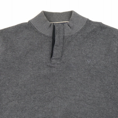 Maine Mens Grey High Neck  Cotton Pullover Jumper Size L