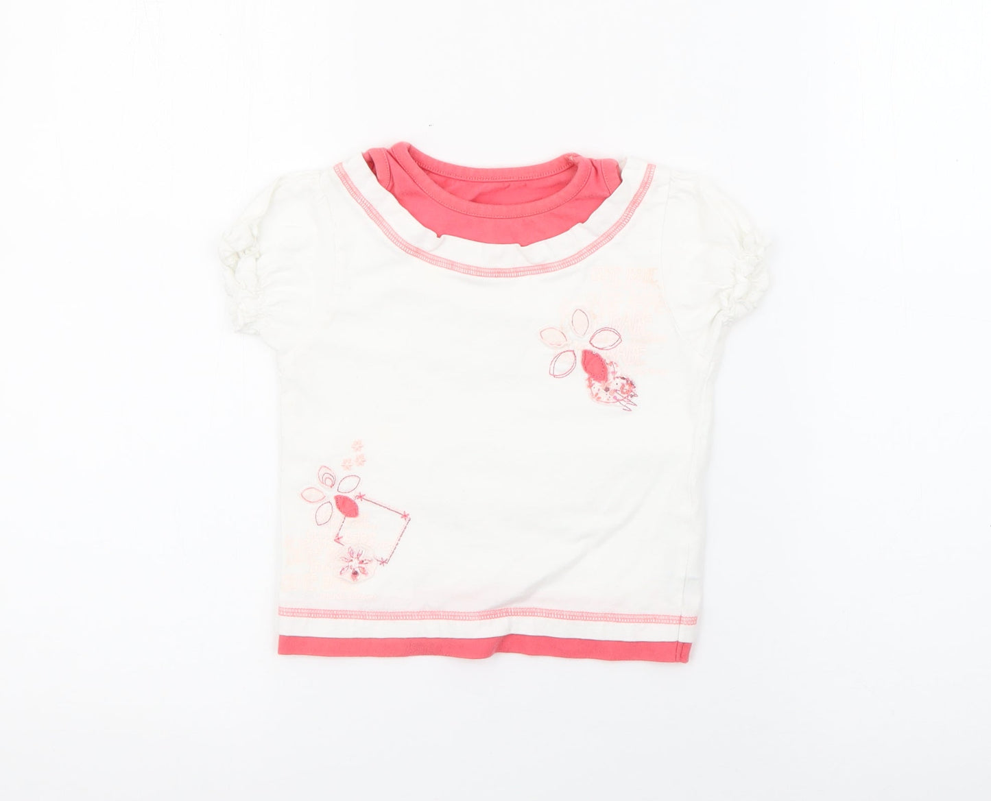 Dunnes Stores Girls White  Cotton Pullover T-Shirt Size 2-3 Years Crew Neck