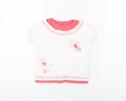 Dunnes Stores Girls White  Cotton Pullover T-Shirt Size 2-3 Years Crew Neck