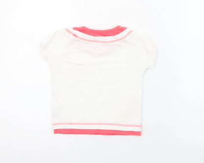 Dunnes Stores Girls White  Cotton Pullover T-Shirt Size 2-3 Years Crew Neck