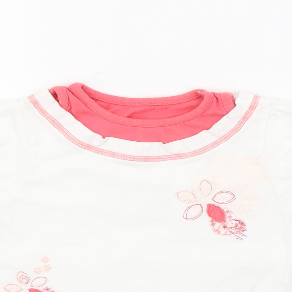 Dunnes Stores Girls White  Cotton Pullover T-Shirt Size 2-3 Years Crew Neck