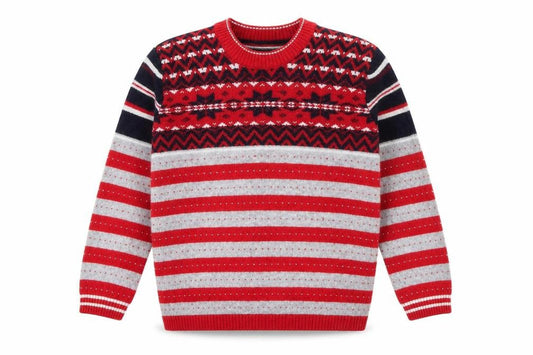 United Colors of Benetton Boys Red Crew Neck Geometric Polyamide Pullover Jumper Size 4-5 Years