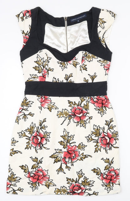 French Connection Womens Multicoloured Floral Cotton Bodycon  Size 10  Sweetheart Zip