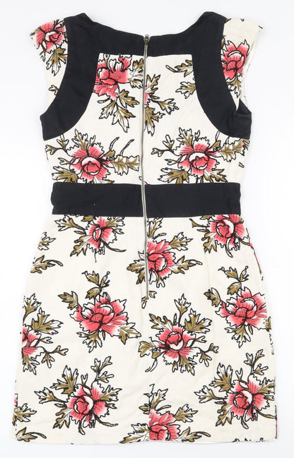 French Connection Womens Multicoloured Floral Cotton Bodycon  Size 10  Sweetheart Zip