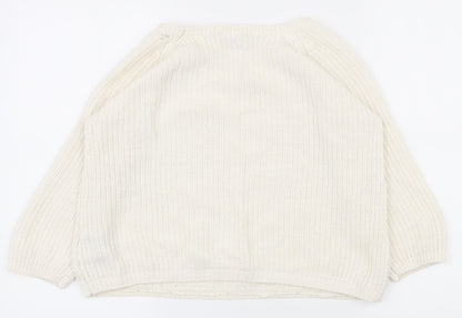 Dorothy Perkins Womens White Round Neck  Acrylic Pullover Jumper Size 8