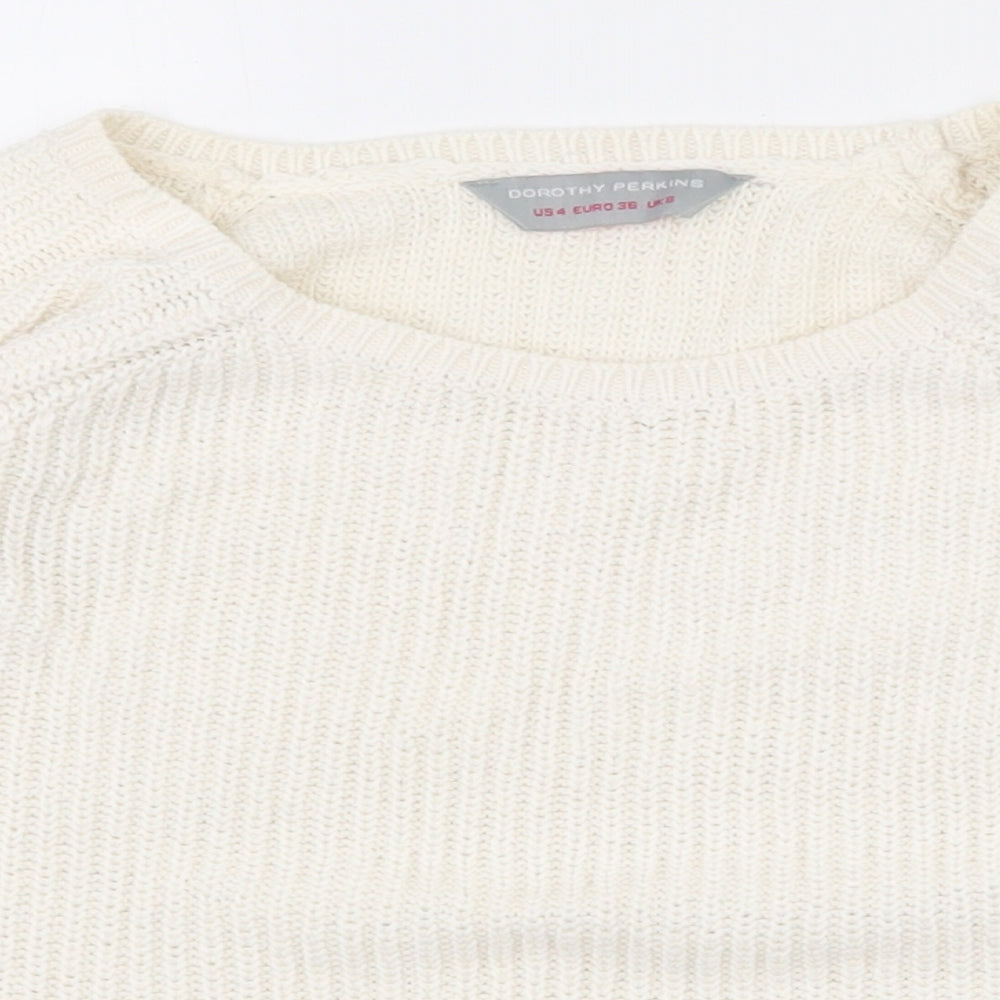 Dorothy Perkins Womens White Round Neck  Acrylic Pullover Jumper Size 8