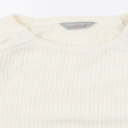 Dorothy Perkins Womens White Round Neck  Acrylic Pullover Jumper Size 8