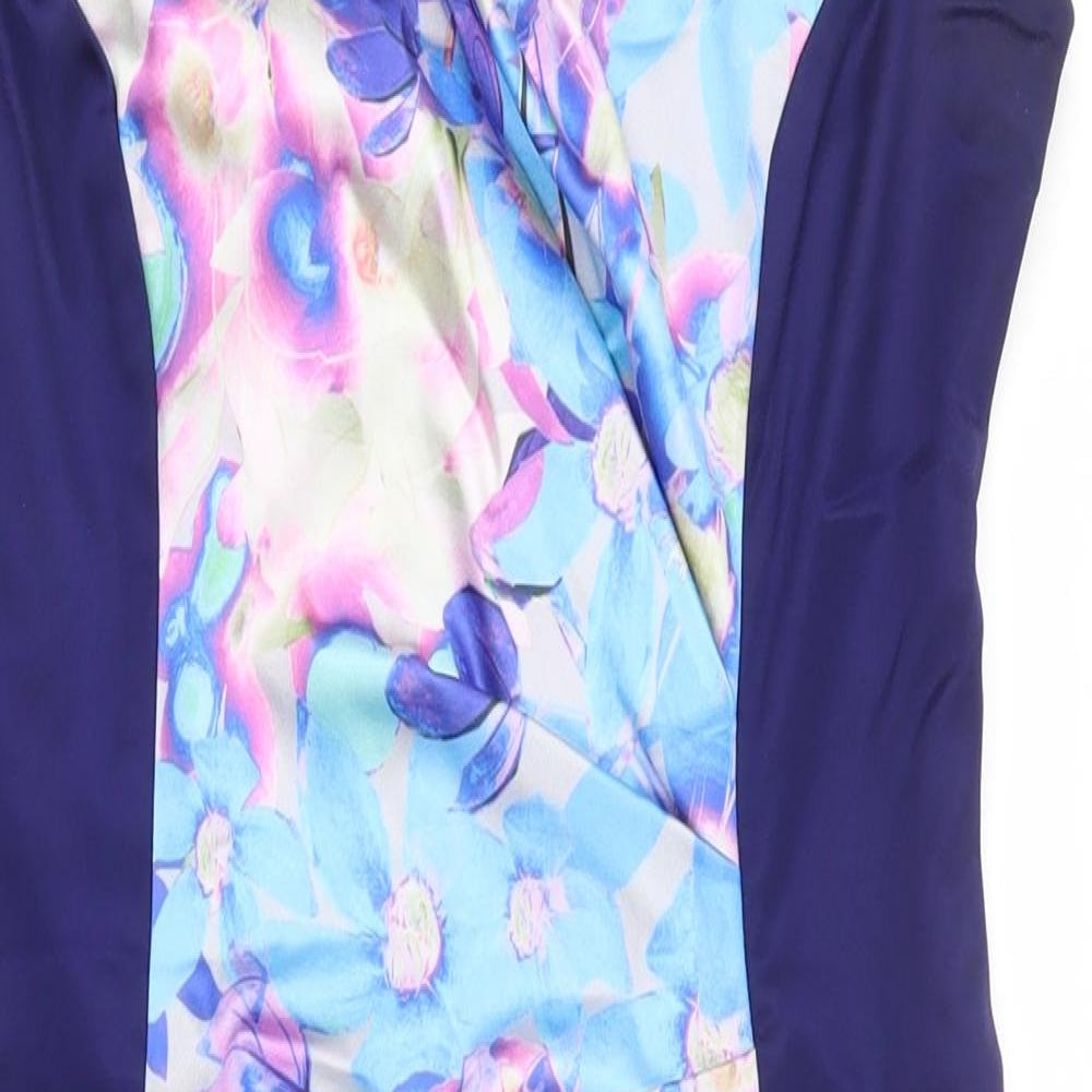 Coast Womens Multicoloured Floral Acetate Bodycon  Size 10  V-Neck Zip - Asymmetric neckline