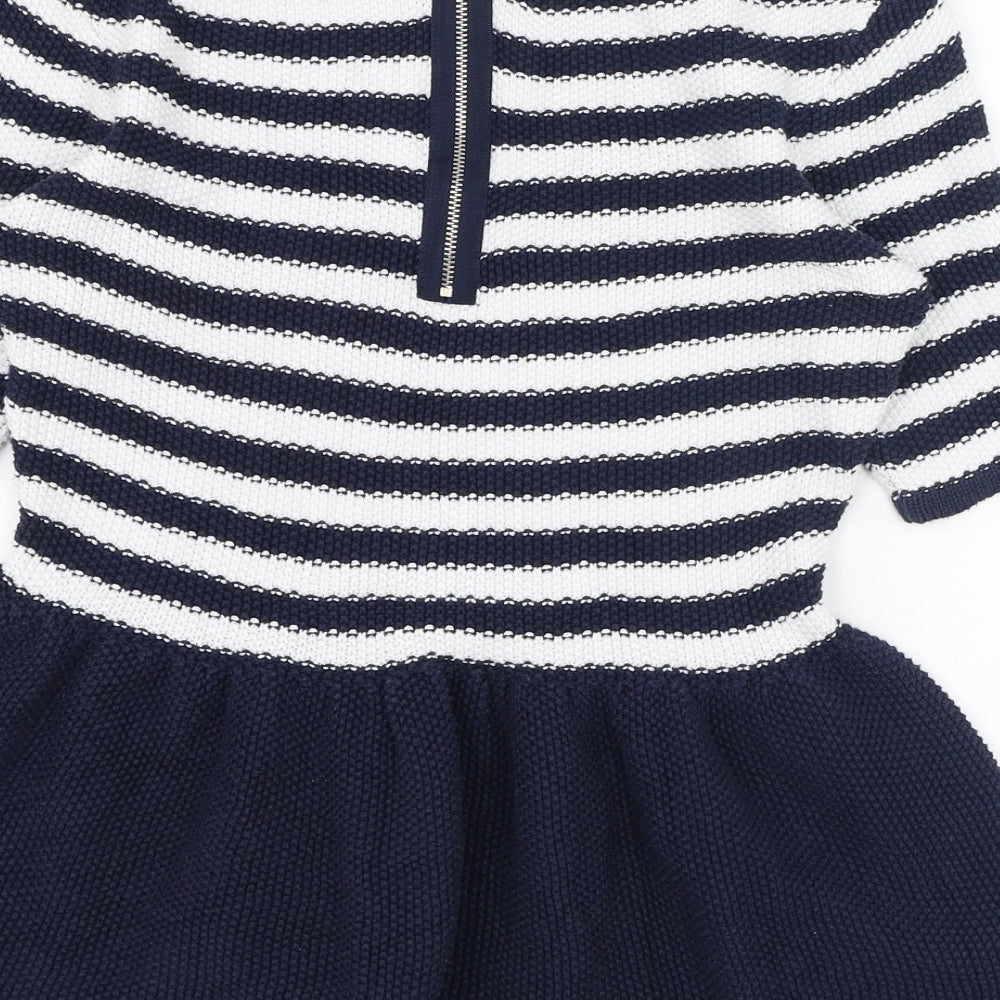 TU Womens Blue Round Neck Striped Acrylic Pullover Jumper Size 12