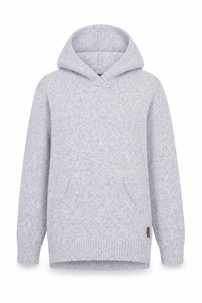 Front view of Roots girls’ blue cotton pullover hoodie, size 11-12, years pullover