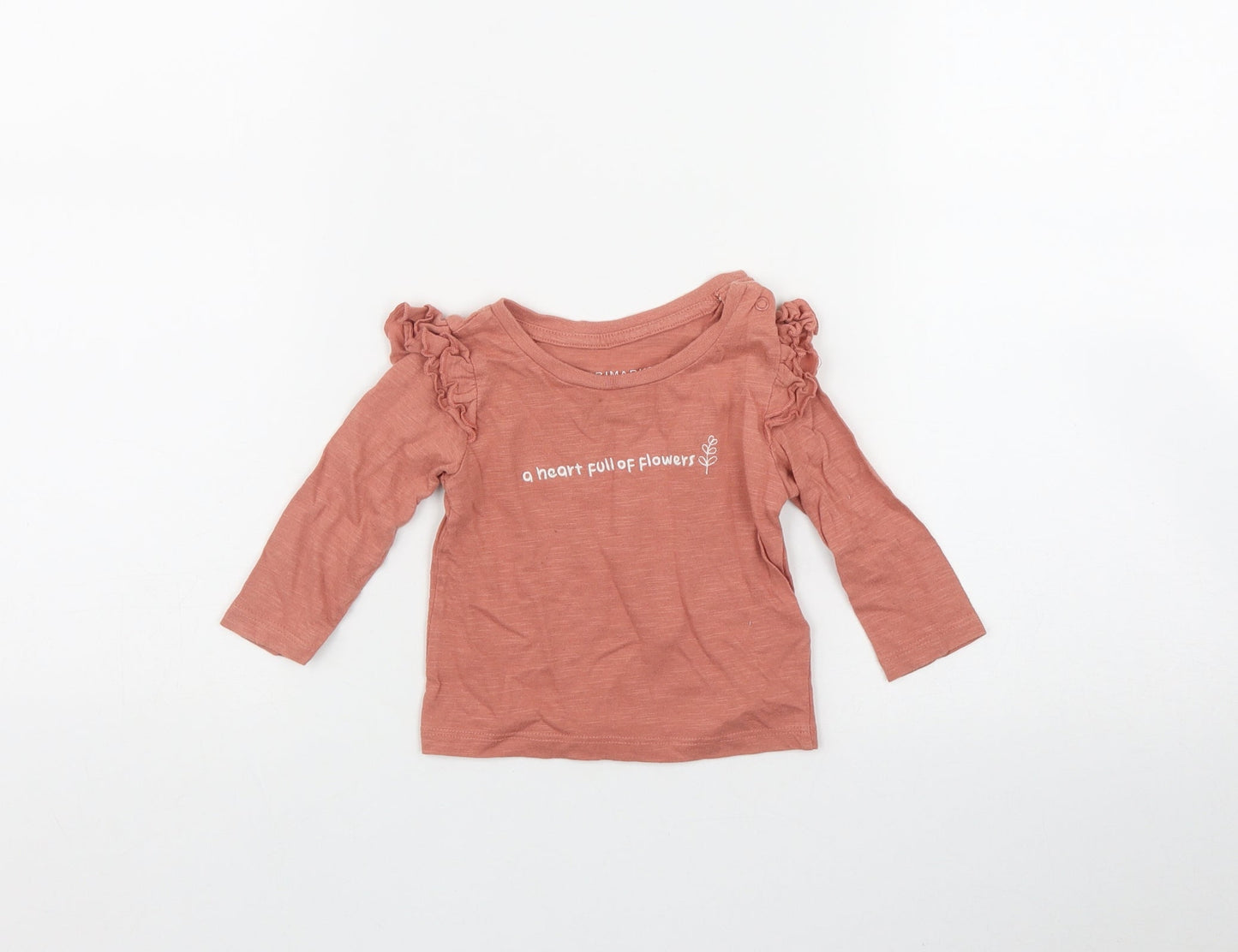 Priamrk Girls Pink  Cotton Basic T-Shirt Size 3-6 Months Round Neck Snap - 'Heart full of flowers'