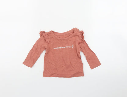 Priamrk Girls Pink  Cotton Basic T-Shirt Size 3-6 Months Round Neck Snap - 'Heart full of flowers'