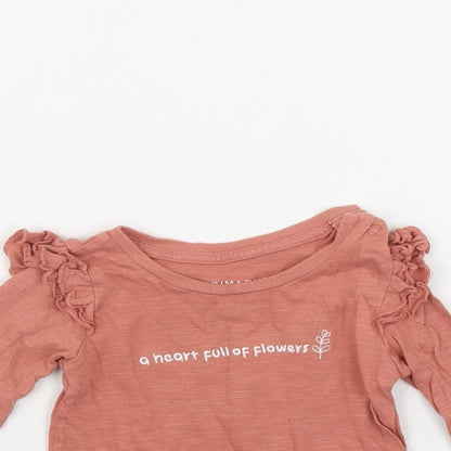 Priamrk Girls Pink  Cotton Basic T-Shirt Size 3-6 Months Round Neck Snap - 'Heart full of flowers'
