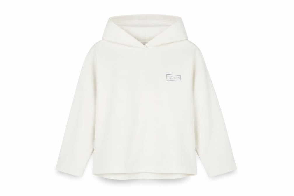 Front view of Jack Wills Sports women’s white cotton pullover hoodie, size UK 6