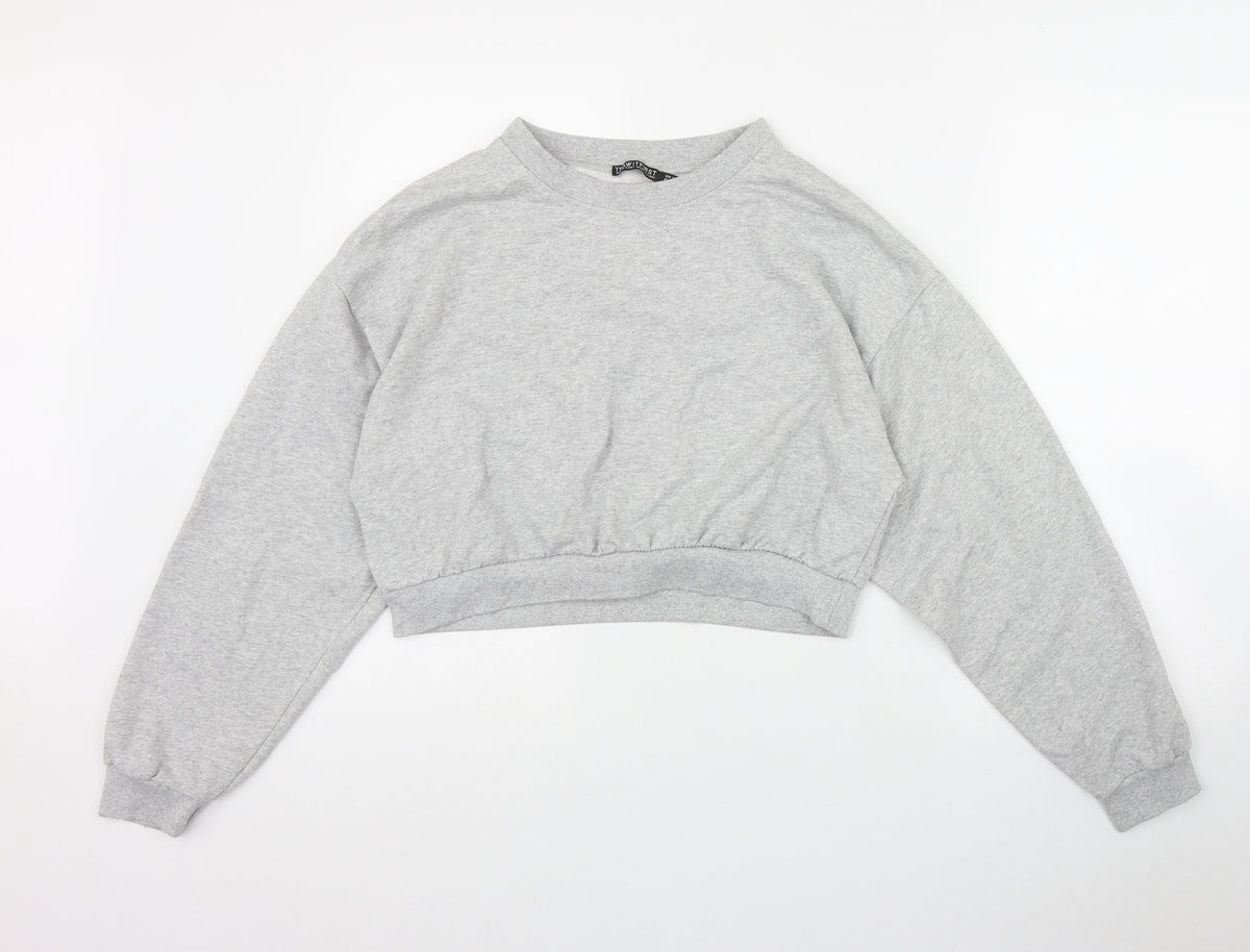 Additional front view of I SAW IT FIRST women’s grey cotton pullover sweatshirt, size UK 10
