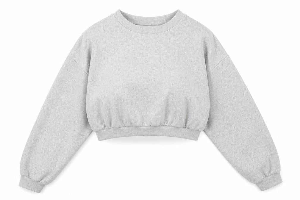 Front view of I SAW IT FIRST women’s grey cotton pullover sweatshirt, size UK 10