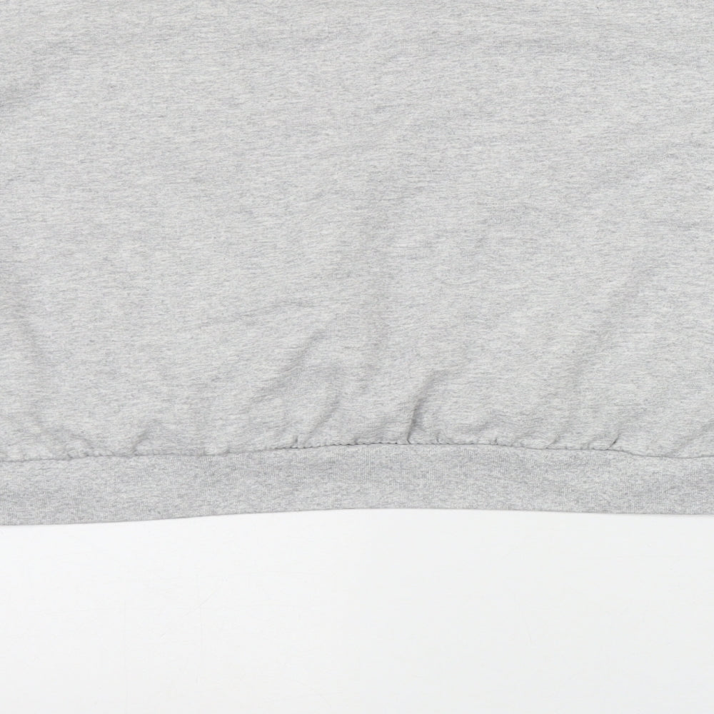 Brand and care label for I SAW IT FIRST women’s grey cotton pullover sweatshirt, size UK 10