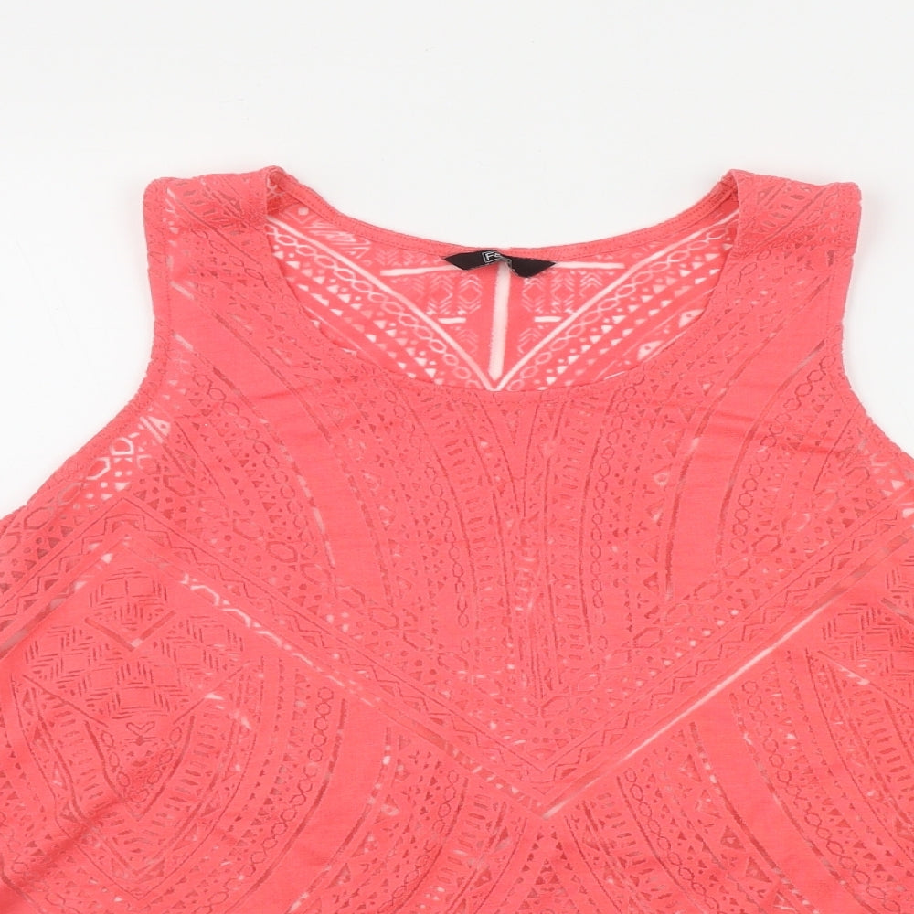 F&F Womens Pink Geometric Viscose Basic Tank Size 12 Scoop Neck