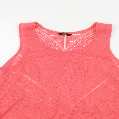 F&F Womens Pink Geometric Viscose Basic Tank Size 12 Scoop Neck