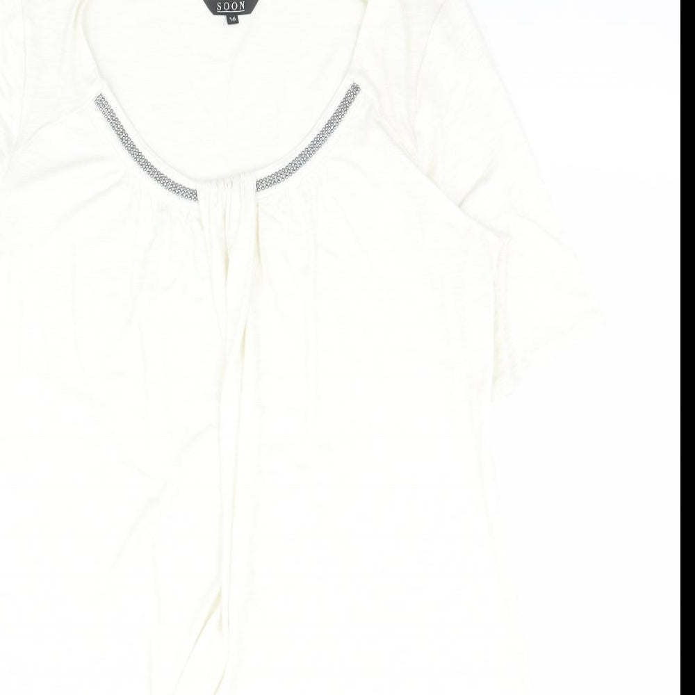 Soon Womens White  Viscose Basic Blouse Size 16 Scoop Neck