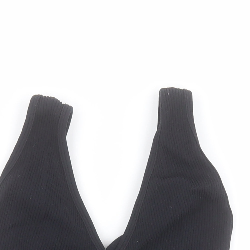 Dunnes Womens Black  Polyamide Cropped T-Shirt Size XS Sweetheart - Ribbed