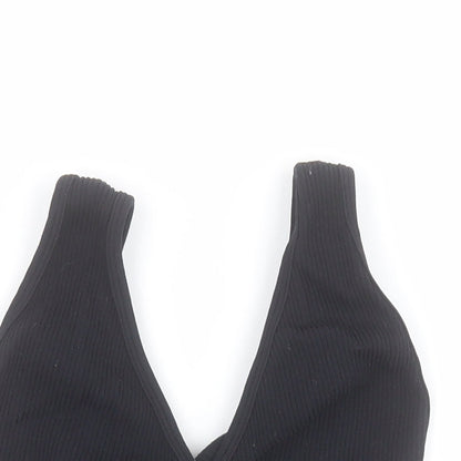 Dunnes Womens Black  Polyamide Cropped T-Shirt Size XS Sweetheart - Ribbed