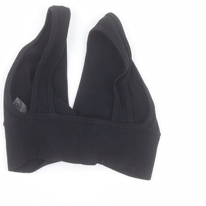 Dunnes Womens Black  Polyamide Cropped T-Shirt Size XS Sweetheart - Ribbed