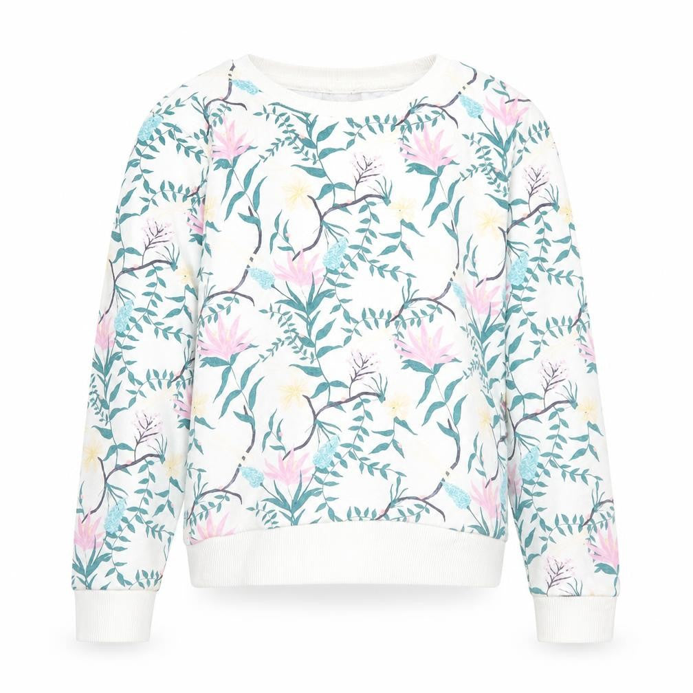 Front view of Matalan girls’ white floral cotton pullover hoodie, size 12, years pullover