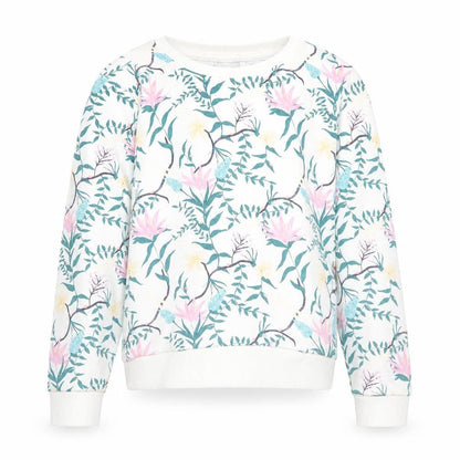 Front view of Matalan girls’ white floral cotton pullover hoodie, size 12, years pullover