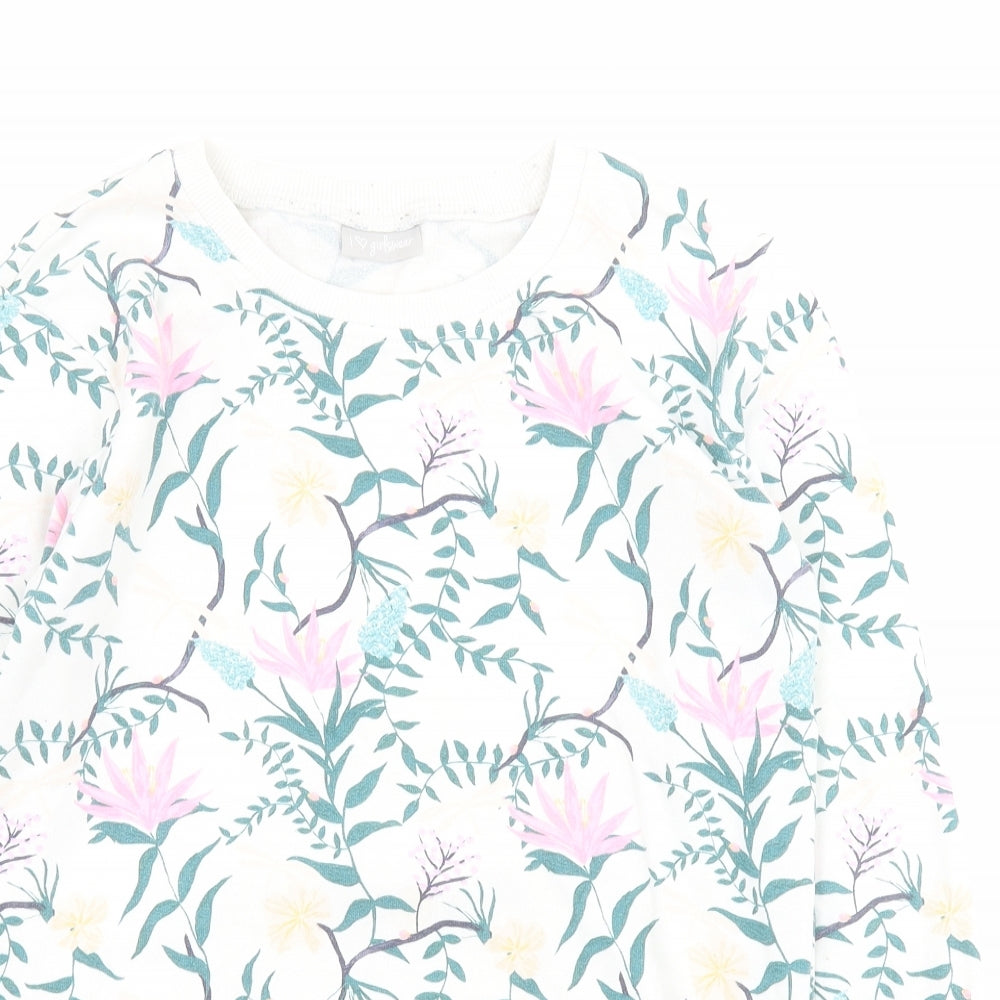 Matalan Girls White Floral Cotton Pullover Hoodie Size 12 Years  Pullover