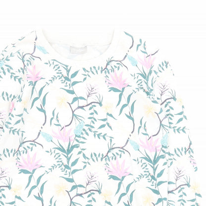 Matalan Girls White Floral Cotton Pullover Hoodie Size 12 Years  Pullover