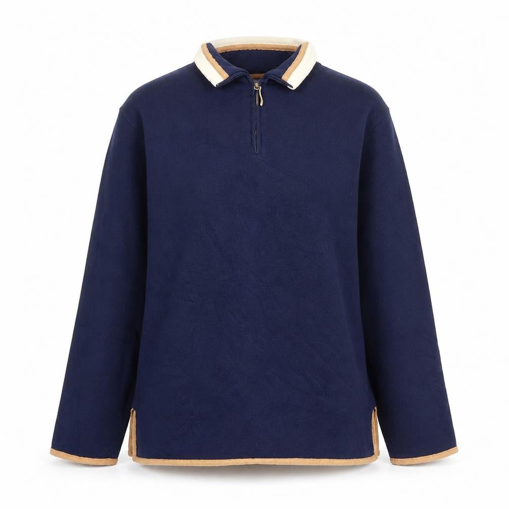 Front view of Bonmarché women’s blue polyester pullover sweatshirt, size S, zip