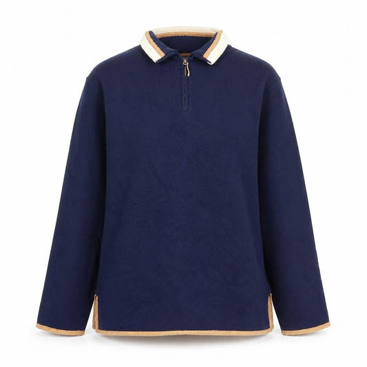 Front view of Bonmarché women’s blue polyester pullover sweatshirt, size S, zip