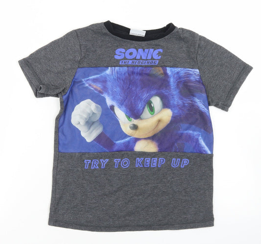 George Boys Grey  Polyester Basic T-Shirt Size 9-10 Years Crew Neck  - Sonic The Hedgehog