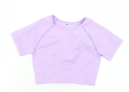 Preworn Womens Purple  Nylon Cropped T-Shirt Size XS Round Neck