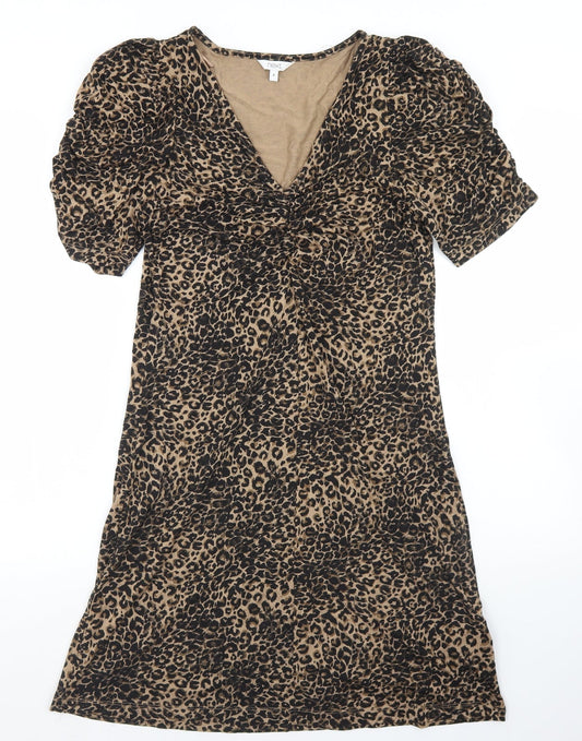NEXT Womens Brown Animal Print Viscose Fit & Flare  Size 8  V-Neck