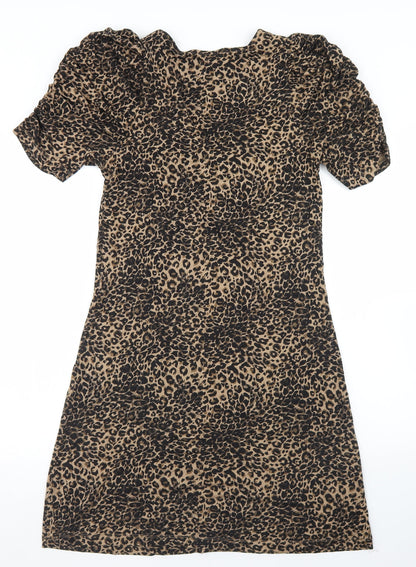 NEXT Womens Brown Animal Print Viscose Fit & Flare  Size 8  V-Neck