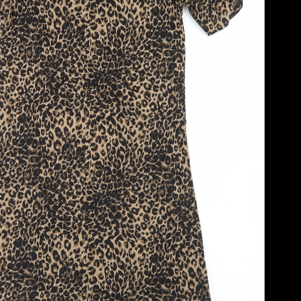 NEXT Womens Brown Animal Print Viscose Fit & Flare  Size 8  V-Neck