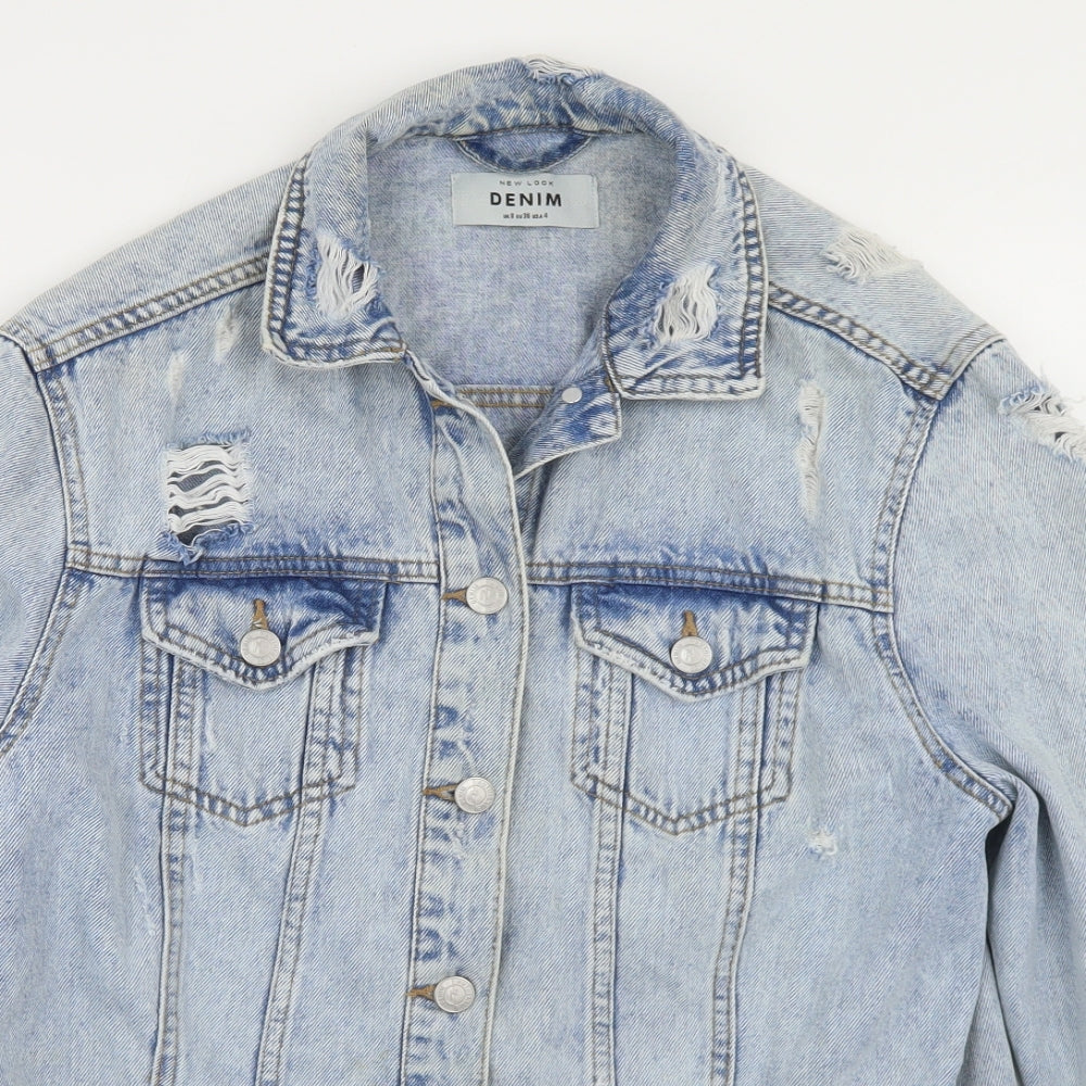 New Look Womens Blue   Jacket  Size 8  Button - Distressed