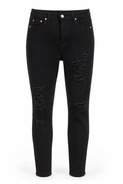 Front view of SHEIN women’s black cotton skinny jeans, size S, 27-inch leg regular button