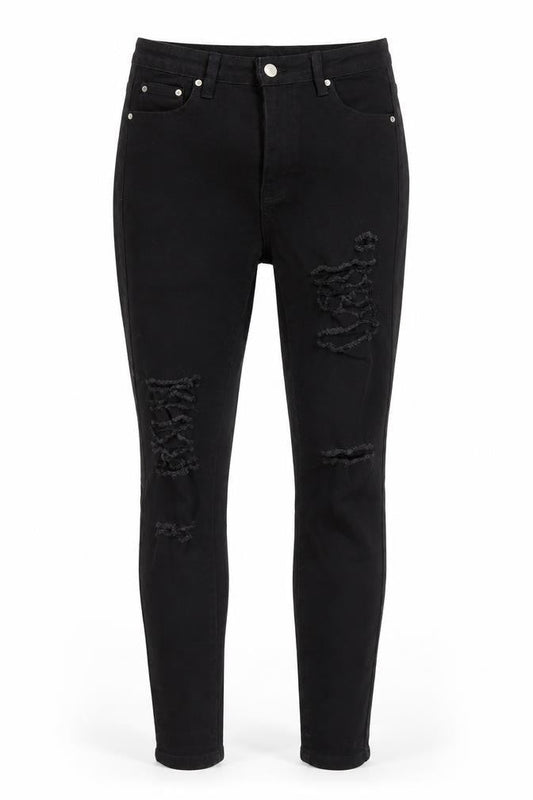 Front view of SHEIN women’s black cotton skinny jeans, size S, 27-inch leg regular button