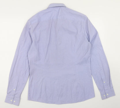 ASOS Mens Blue Striped Cotton  Button-Up Size M Collared Button