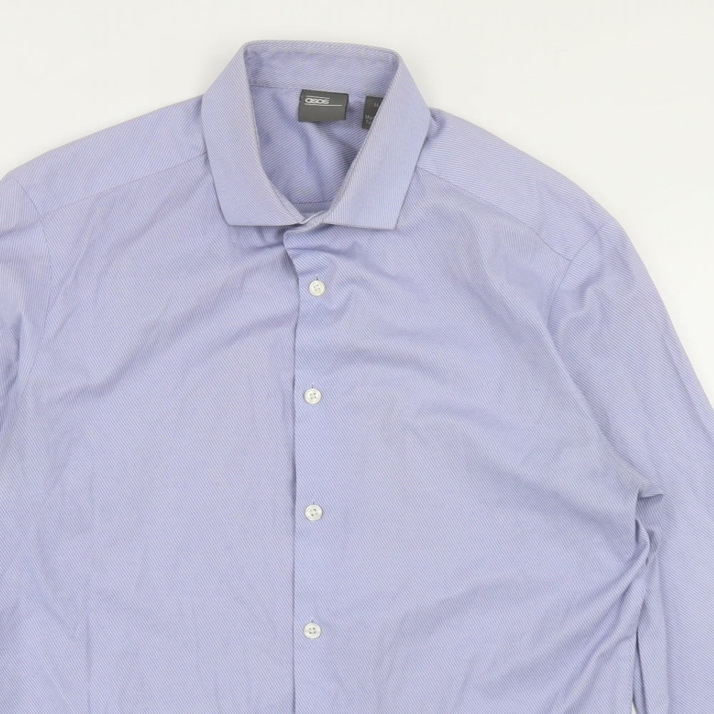ASOS Mens Blue Striped Cotton  Button-Up Size M Collared Button