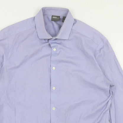 ASOS Mens Blue Striped Cotton  Button-Up Size M Collared Button