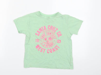 Primark Girls Green  100% Cotton Pullover T-Shirt Size 4-5 Years Crew Neck Pullover - Santa Cruz