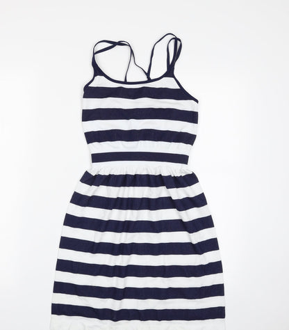 Atmosphere Womens Blue Striped Polyamide Fit & Flare  Size S  Off the Shoulder Pullover