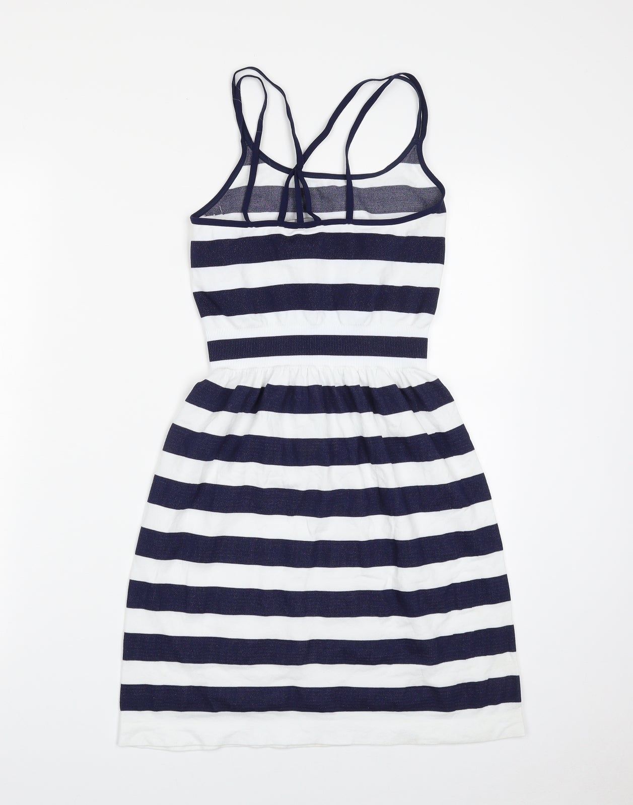 Atmosphere Womens Blue Striped Polyamide Fit & Flare  Size S  Off the Shoulder Pullover