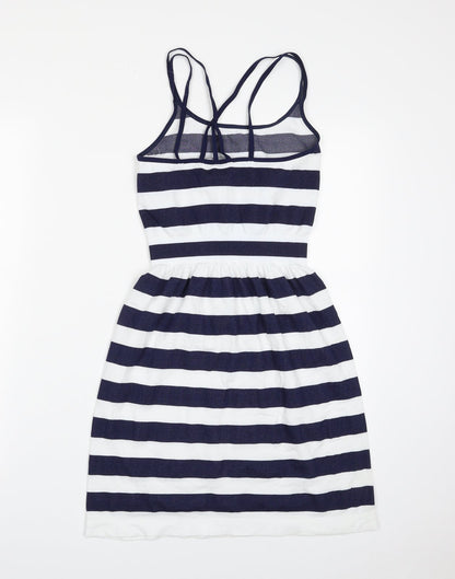 Atmosphere Womens Blue Striped Polyamide Fit & Flare  Size S  Off the Shoulder Pullover