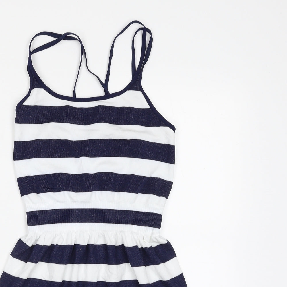 Atmosphere Womens Blue Striped Polyamide Fit & Flare  Size S  Off the Shoulder Pullover