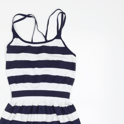 Atmosphere Womens Blue Striped Polyamide Fit & Flare  Size S  Off the Shoulder Pullover